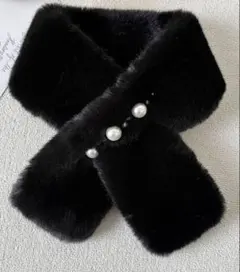 韓国風レディースファーマフラーパール付き黒