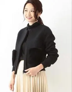 Demi-Luxe ノーカラージャケット 38 ブラック