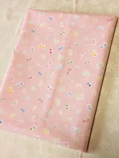 【お値下げ】リボン＆蝶々柄 ピンク綿プリント生地