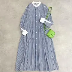 美品 ジャーナルスタンダードレリューム シャツワンピース ロング ストライプ 青