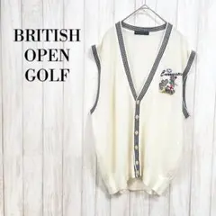【ミズノ ブリティッシュゴルフ】ロゴ刺繍 Vネック ニットベスト カーディガン