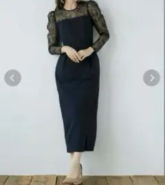 【美品】ラグナムーン LADYレースドレス ネイビー M オケージョン　結婚式