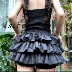 フェアリーグランジ ティアード キュロット ミニスカ ブラック M フリル３段