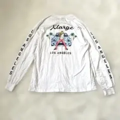 エクストララージ ロンT M 白 バックプリント 希少デザイン 汚れあり 刺繍