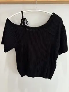 半袖ニットアンバランスリボン　韓国トップス