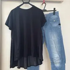 earth music&ecology トップス　Tシャツ 黒ブラック　ロング丈のサムネイル