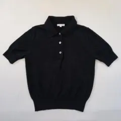 美品　☆23区 R (アール)カシミア混ウール半袖 ポロニット ブラック　XS