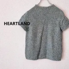 HEARTLAND ニット　グリーン　半袖　無地　L 重ね着　トップス