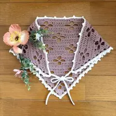 ハンドメイド　バブーシュカ　ベビー・キッズ　かぎ編み　ヘッドドレス　花柄
