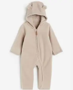 【新品】h&m フーデッド フリースオールインワンスーツ くま　ロンパース