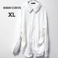 美品✨SHEIN CURVE【1XL】 ホワイト 長袖 シャツ サイドギャザー