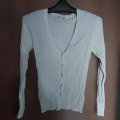 リブ編みアイボリー長袖カーディガン