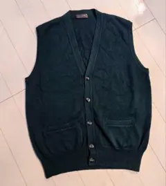 メンズ Lサイズ ベスト 毛100% グリーン系 ゴルフ スポーツ