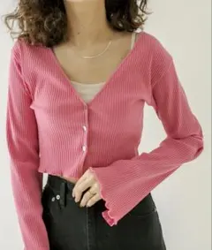 mystic カットリブチビカーディガン　ピンク　F