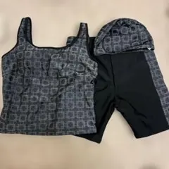 スポーツ用水着セット グレー 幾何学模様