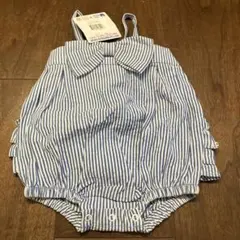 青と白のストライプロンパース