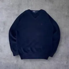 【90s】PoloRalphLaurenコットンニットネイビーLy2k