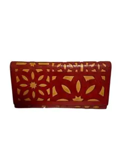 ゲンテン　genten カットワーク　長財布　レッド　レザーウォレット