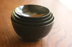 保管傷のみ！シンプルデザインに時代黒漆の美しい輪島塗の四つ椀（検漆器漆椀