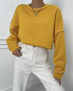shein 新品　裏起毛　イエロー　黄色　スウェット　カジュアル