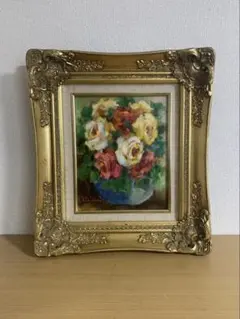蘭　K. Kojima 油彩画 花瓶の花 金色フレーム　小島　光 蘭 K. Kojima 油彩画 花瓶の花 金色フレーム 小島 光 - メルカリ