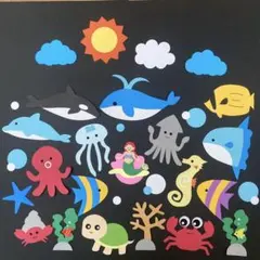 夏　海の生き物　壁面飾り　ガーランド　壁面装飾　人魚姫のサムネイル