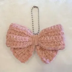リボン 編み物 キーホルダー かぎ針編み ピンク
