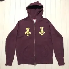 CUNE キューン ウサギ スウェット ジップアップパーカー M ワインレッド