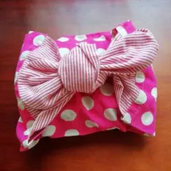 ○お弁当袋Lサイズ＊pinkドット綿麻キャンバス×レッドストライプ○