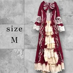 ドレス コスプレ 結婚式 舞台衣装 ゴスロリ ロリータバーガンディ レースリボン