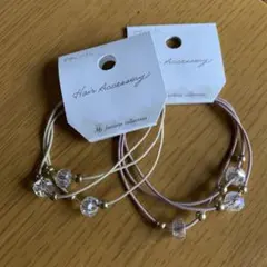 ヘアアクセサリー ヘアゴム 2個セット クリアビーズ ゴールドビーズ♡