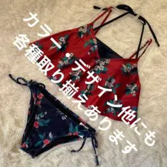【シュリーヌ】フレアキャミ付き チューブトップ紐パンビキニネイビー ワインMのサムネイル