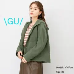 GU アウター ショートフーディコート レディース Mサイズ カーキ