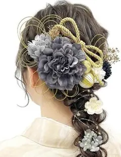 成人式 髪飾り ダリア 卒業式 袴 振袖 浴衣 着物 和装 水引 かすみ草 新品