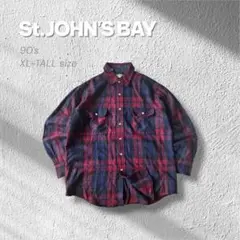 St.JOHN'S BAY 90s ウールシャツ チェック CBOYボルドーXL