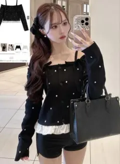 GRL ドット柄オフショルダーニットトップス