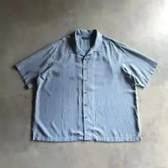 90s USA label シルク オープンカラーシャツ ワイド 短丈 寒色