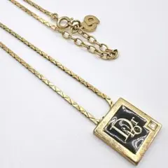 クリスチャンディオールヴィンテージ ネックレス ロゴプレート ゴールド スクエア