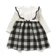 美品　apres les cours 配色フリルドッキングワンピース　90㎝