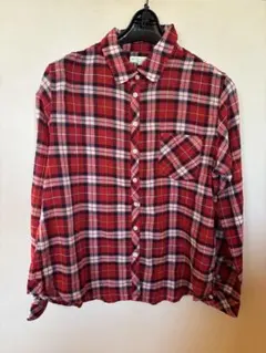 earth music&ecology レッドチェック長袖シャツ M