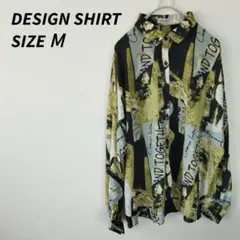 美品 デザインシャツ 総柄シャツ ポリエステル100％ ポリシャツ
