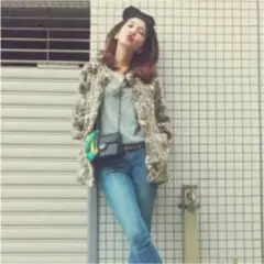 ヒョウ柄　ラビットファーコート