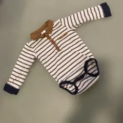 H&M ストライプ 長袖ロンパース 74 70 襟付き