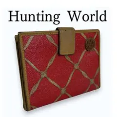 [良品] HUNTING WORLD 二つ折り財布 格子柄 赤のサムネイル