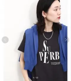 Samansa Mos2 blue ロゴプリントTシャツ チャコールグレーのサムネイル