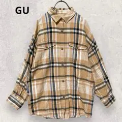 GU ジーユー チェックシャツ S コットン ベージュ カジュアル シンプル