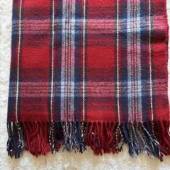 レプシム LEPSIM 赤ネイビー チェック柄マフラー フリンジ付 大判ストール