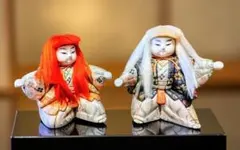 真多呂人形 歌舞伎 連獅子 親子 木目込み人形 伝統工芸 白髮全長15cm