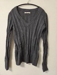 オールドネイビー Vネック ケーブルニット セーター グレー S コットン混
