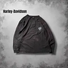 USA製HarleyDavidsonヘンリーネック長袖Tシャツ鬼フェード y2kのサムネイル